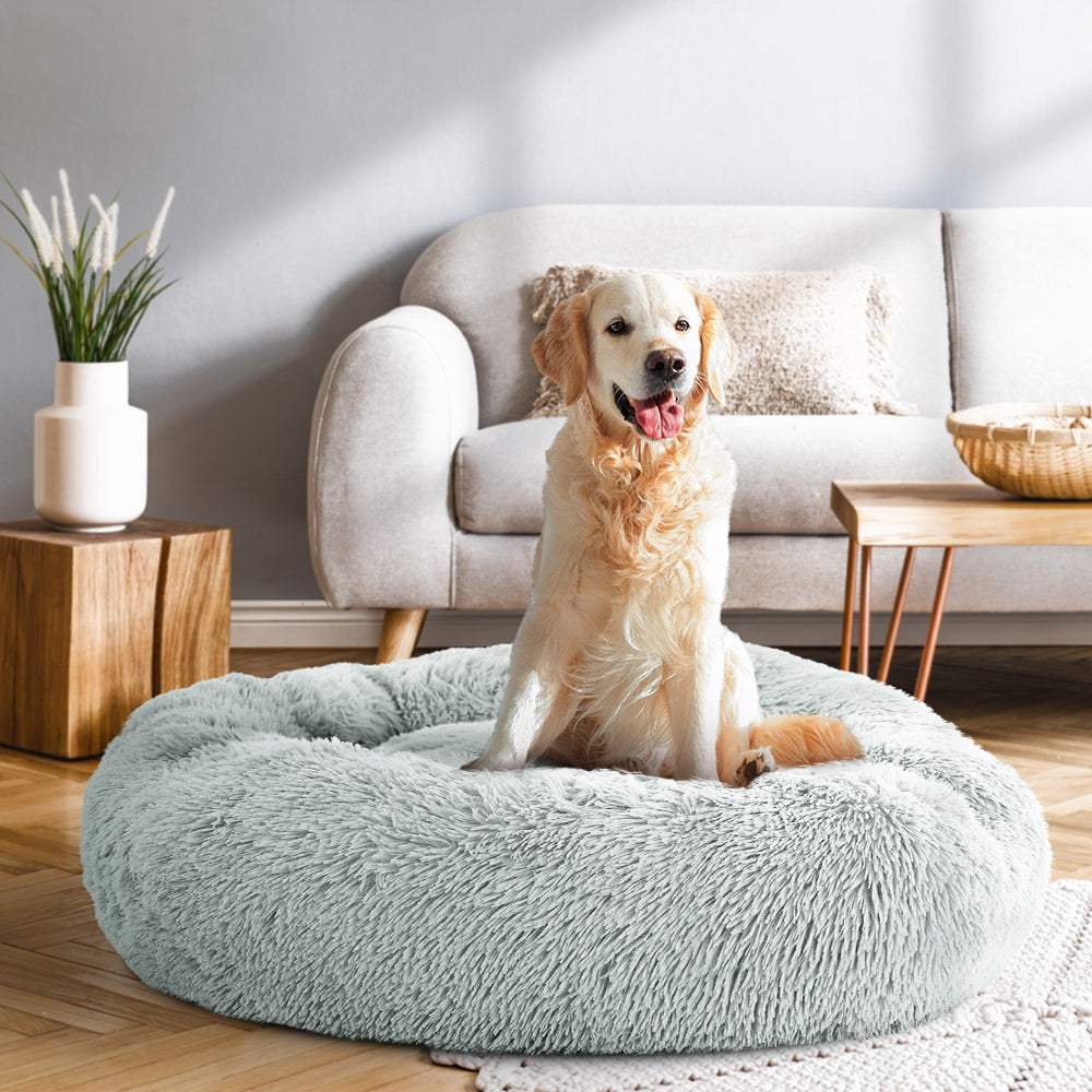 Large Pet Bed Extra Soft Fluffy Dog Bed 90cm - Light Grey