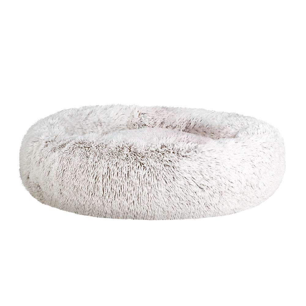 Large Plush Pet Bed 90cm - White/Brown - Homecoze