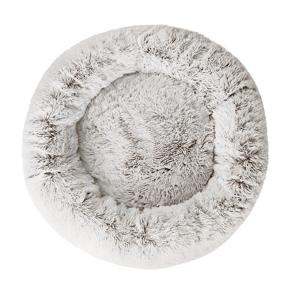 Large Plush Pet Bed 90cm - White/Brown - Homecoze