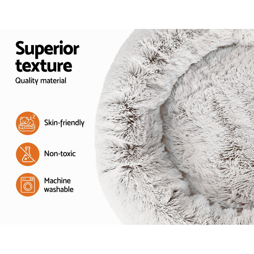 Large Plush Pet Bed 90cm - White/Brown - Homecoze