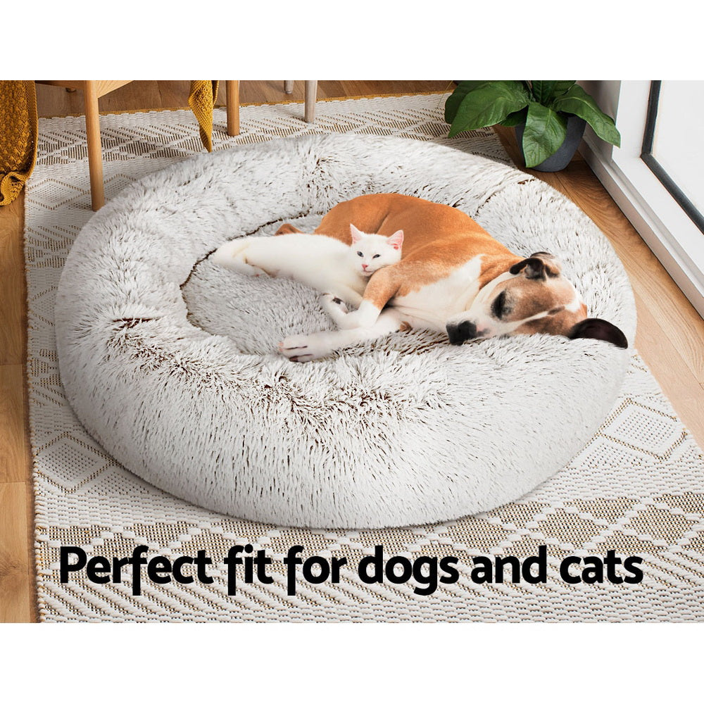 Large Plush Pet Bed 90cm - White/Brown - Homecoze