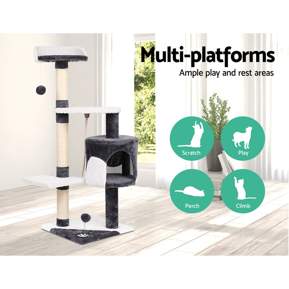 Small Cats Tree Scratching Post Tower Cat Condo House - 112cm Tall - Homecoze
