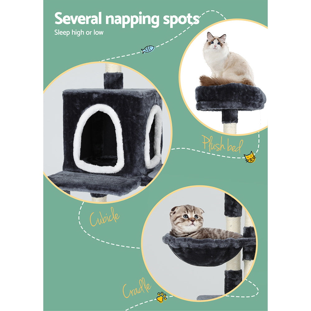 Large Cat Tree Tower Scratching Post Cat Condo Hanging Toy Bed 168cm - Homecoze
