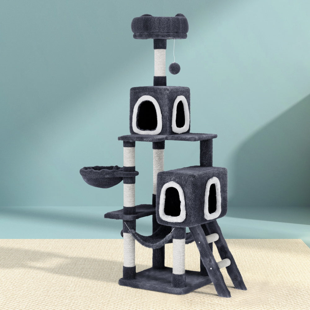 Large Cat Tree Tower Scratching Post Cat Condo Hanging Toy Bed 168cm - Homecoze