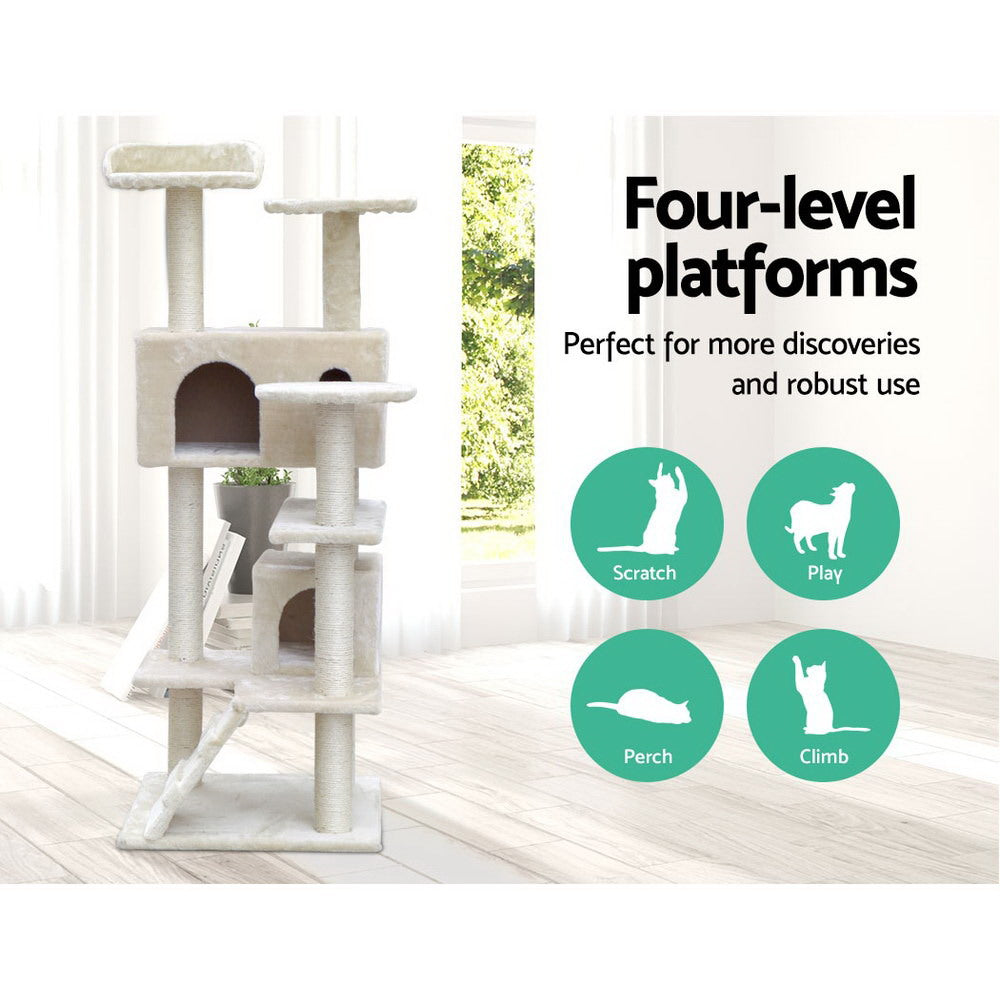 Medium Muilti Level Cat Tree Scratching Post Tower Kitty Condo House - 134cm Tall - Homecoze