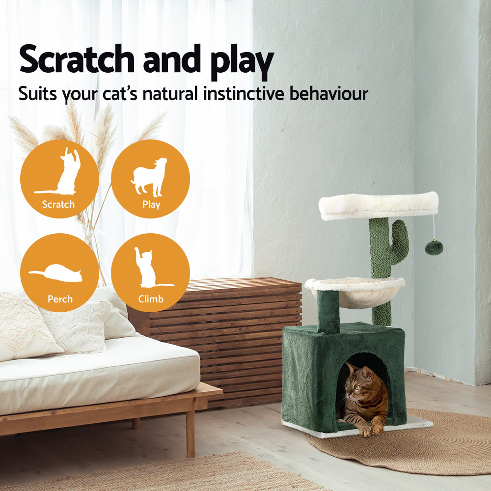 Small Cat Bed Scratcher Muilti-Level Condo House Tree with Hanging Toys - 78cm Tall - Homecoze