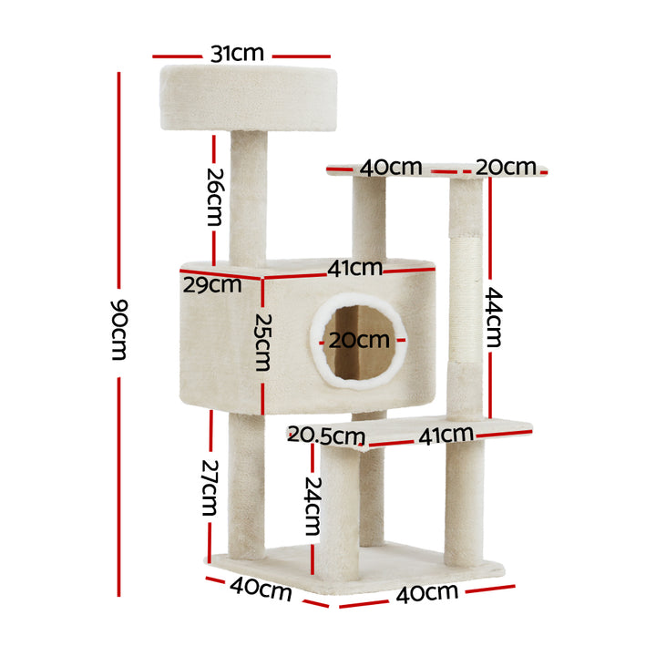 Small Cat Muilti-level Scratching Post Tree with Hiding Hole - 90cm Tall