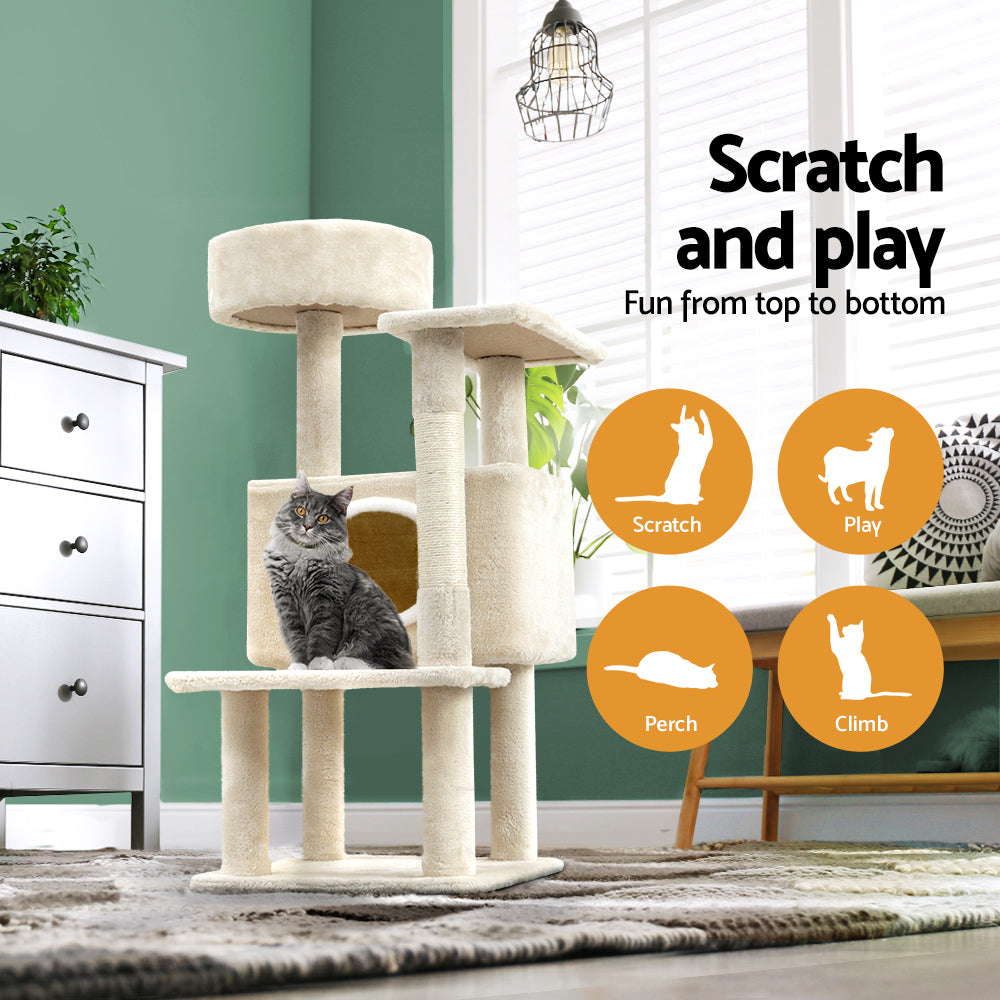 Small Cat Muilti-level Scratching Post Tree with Hiding Hole - 90cm Tall - Homecoze