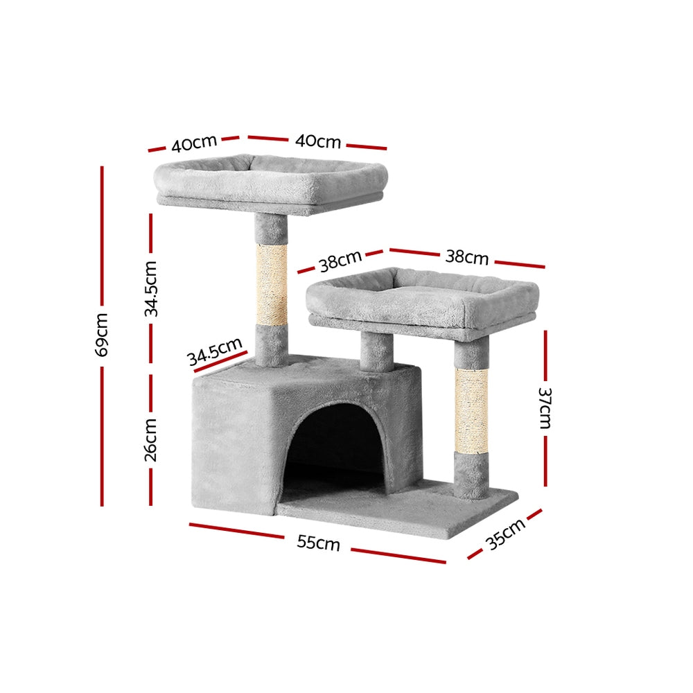 Small Cat Tree Tower Scratch Post 2 Platform Nest - 69cm Tall - Homecoze