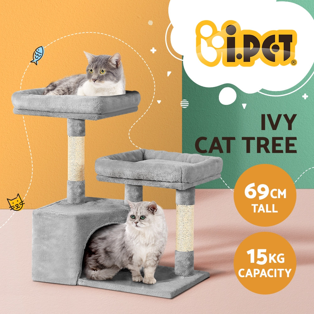 Small Cat Tree Tower Scratch Post 2 Platform Nest - 69cm Tall - Homecoze