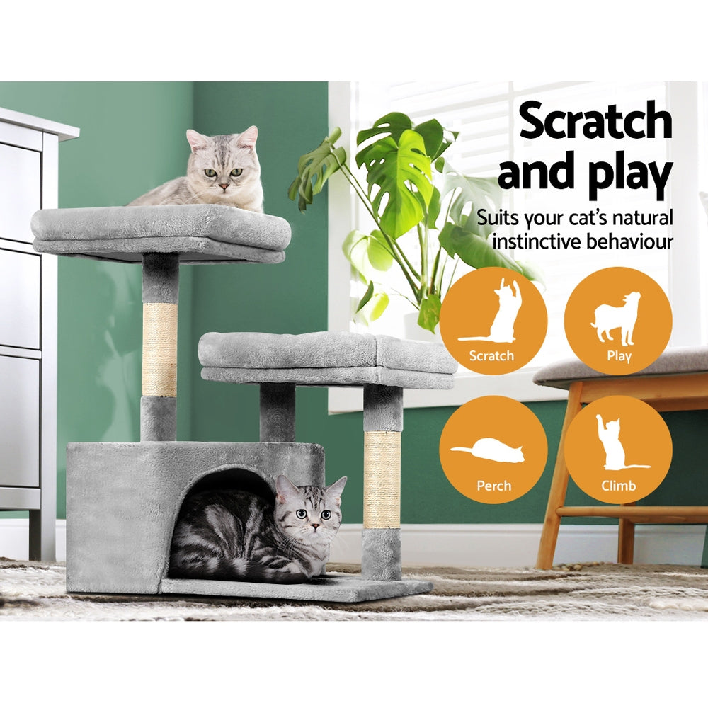 Small Cat Tree Tower Scratch Post 2 Platform Nest - 69cm Tall - Homecoze