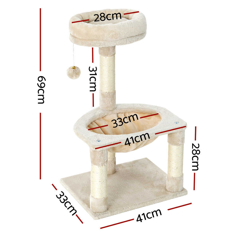Small Cat Tree Tower Scratching Post Nest with Activity Ball - 69cm Tall - Homecoze