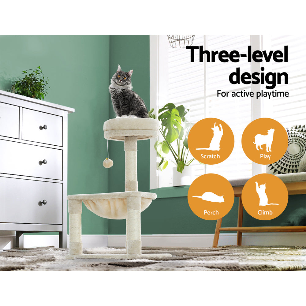 Small Cat Tree Tower Scratching Post Nest with Activity Ball - 69cm Tall - Homecoze