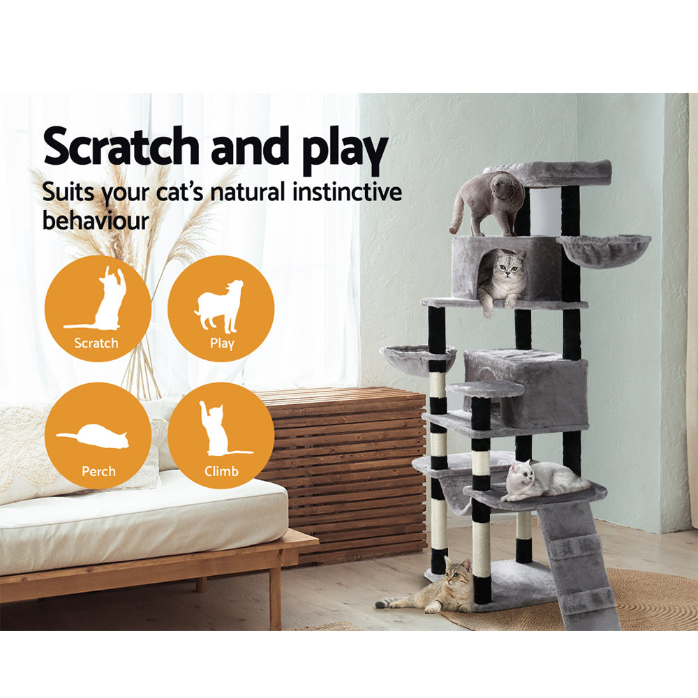 Large Cat Tree Tower Scratching Post Nest Wood Condo House Play Bed - 161cm Tall - Homecoze