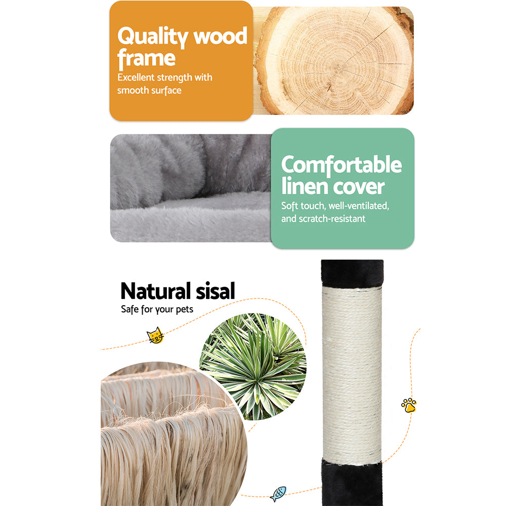 Large Cat Tree Tower Scratching Post Nest Wood Condo House Play Bed - 161cm Tall - Homecoze
