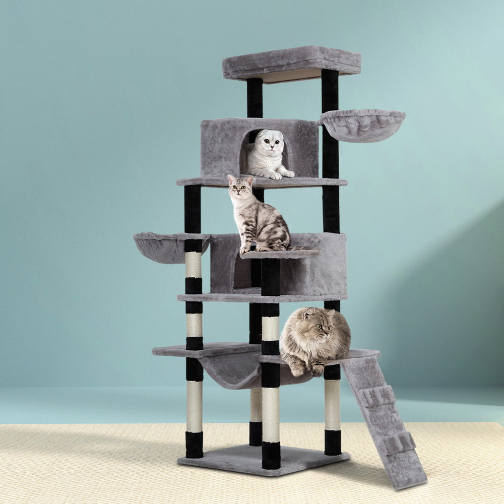 Large Cat Tree Tower Scratching Post Nest Wood Condo House Play Bed - 161cm Tall - Homecoze