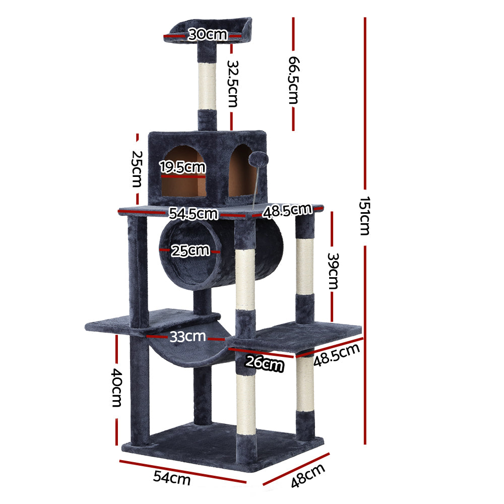 Medium Cats Tree Scratching Post Tower Cat Condo House with Hidey Holes - 151cm Tall - Homecoze