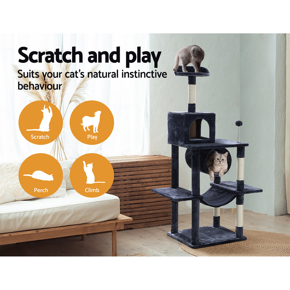 Medium Cats Tree Scratching Post Tower Cat Condo House with Hidey Holes - 151cm Tall - Homecoze