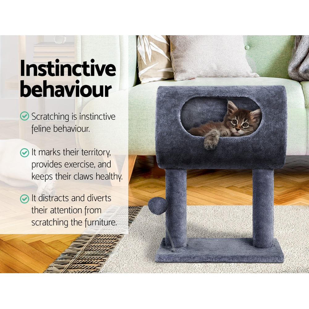 Small Cat Scratcher Nest Bed Cubicle with Hanging Toys - 53cm Tall - Homecoze