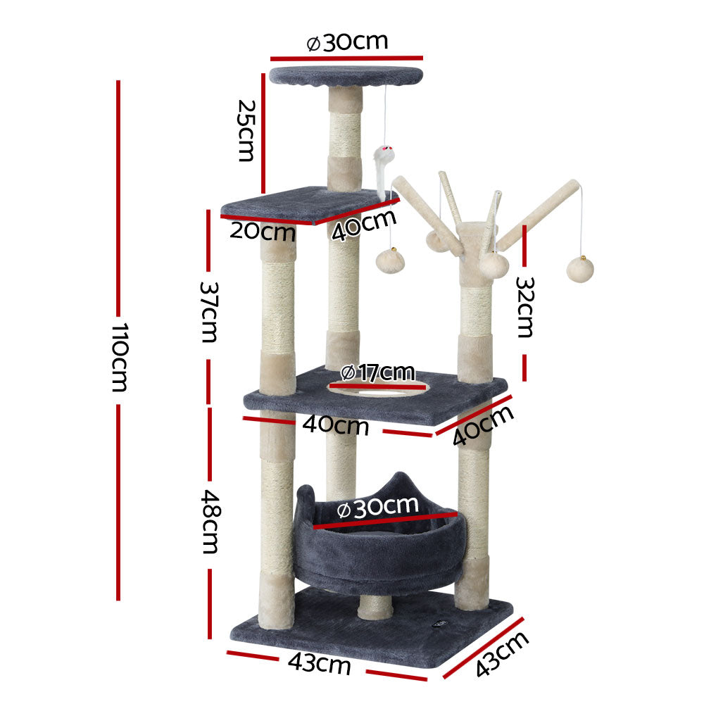 Medium Cat Sisal Play Tree Scratching Post with Hanging Toys - 110cm Tall - Homecoze