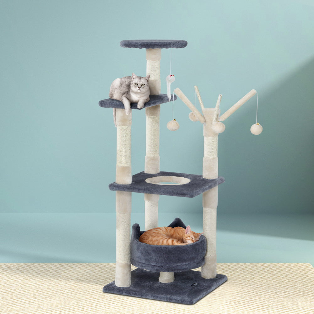 Medium Cat Sisal Play Tree Scratching Post with Hanging Toys - 110cm Tall - Homecoze