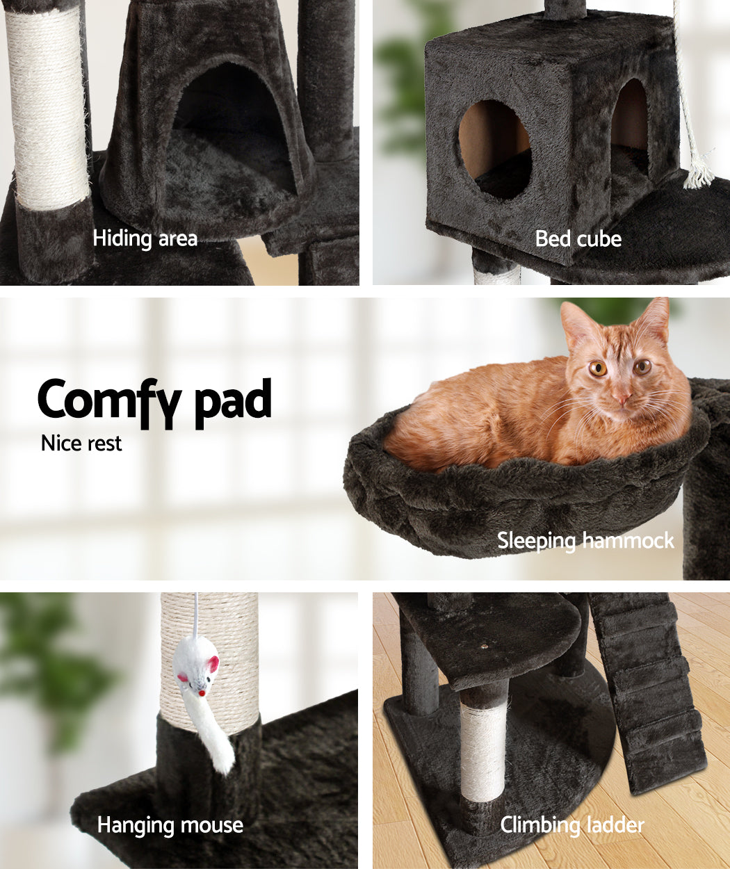 Large Muilti-level Cat Tree Scratching Post Play House Cat Condo - 193cm Tall - Homecoze