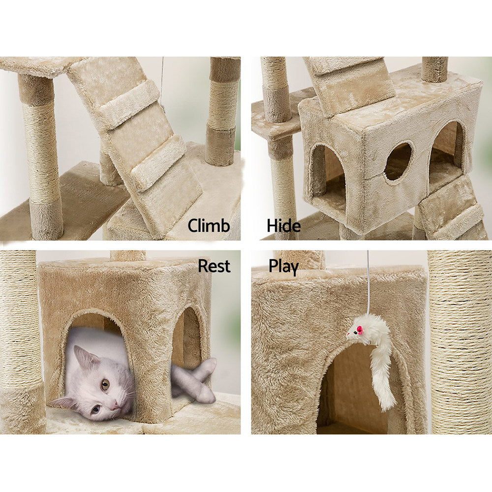 Large Cats Tree Scratching Post Tower Cat Condo House Beige - 180cm Tall - Homecoze