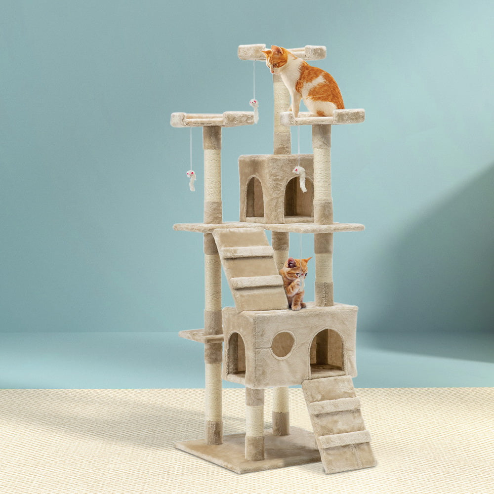 Large Cats Tree Scratching Post Tower Cat Condo House Beige - 180cm Tall - Homecoze
