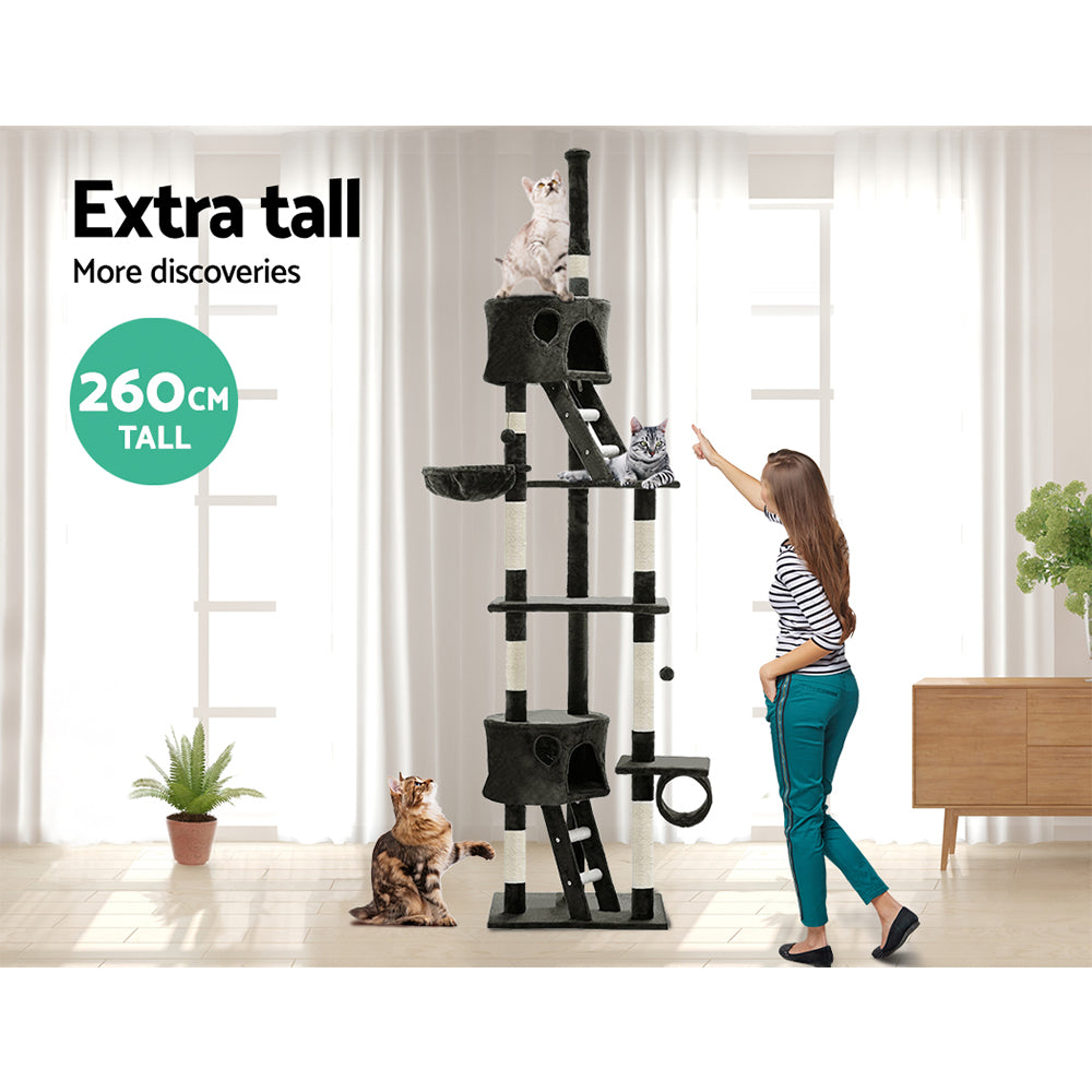 Extra Large Cats Tree Scratching Post Tower Cat Condo House - 260cm Tall - Homecoze