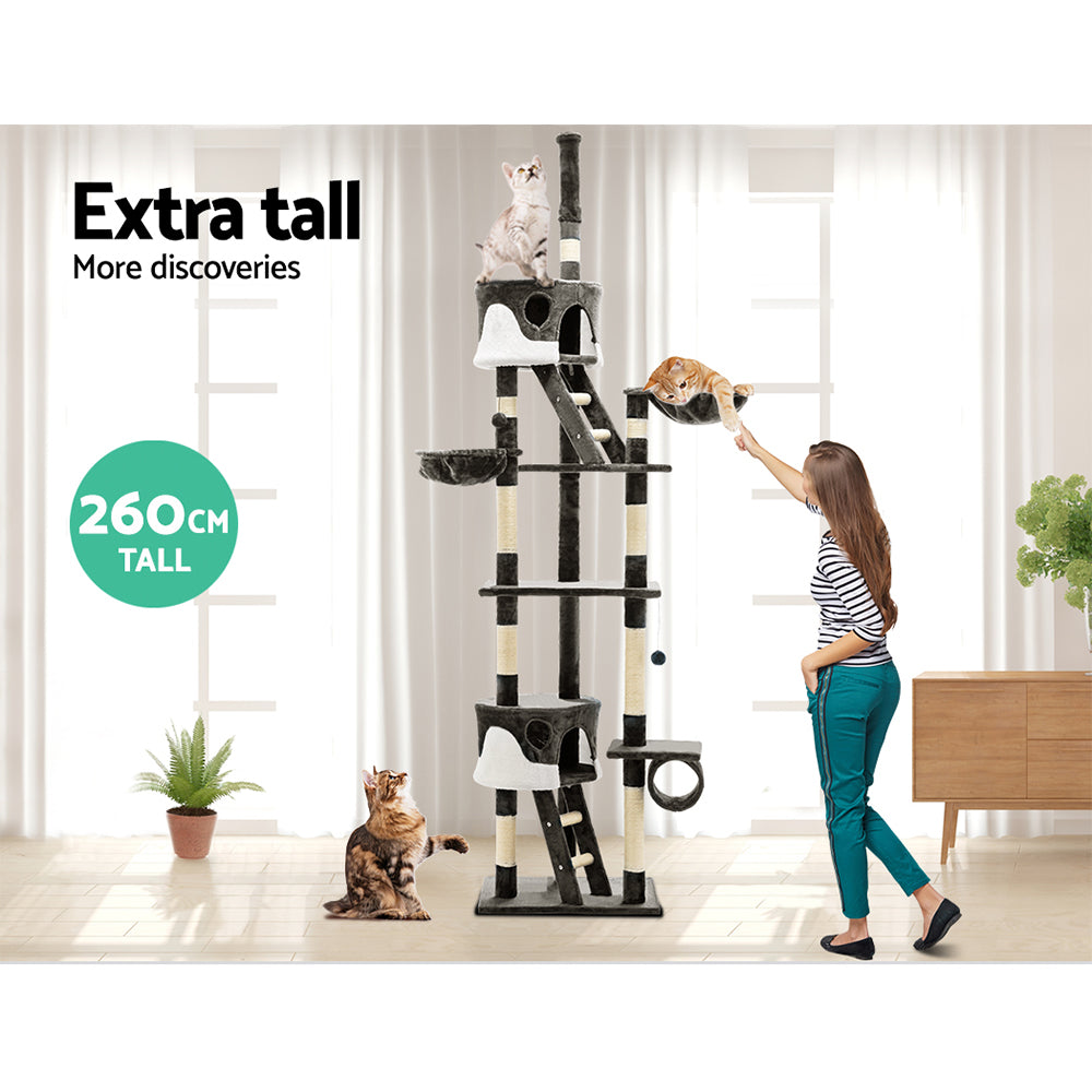 Extra Large Cats Tree Scratching Post Tower Cat Condo House - 260cm Tall - Homecoze