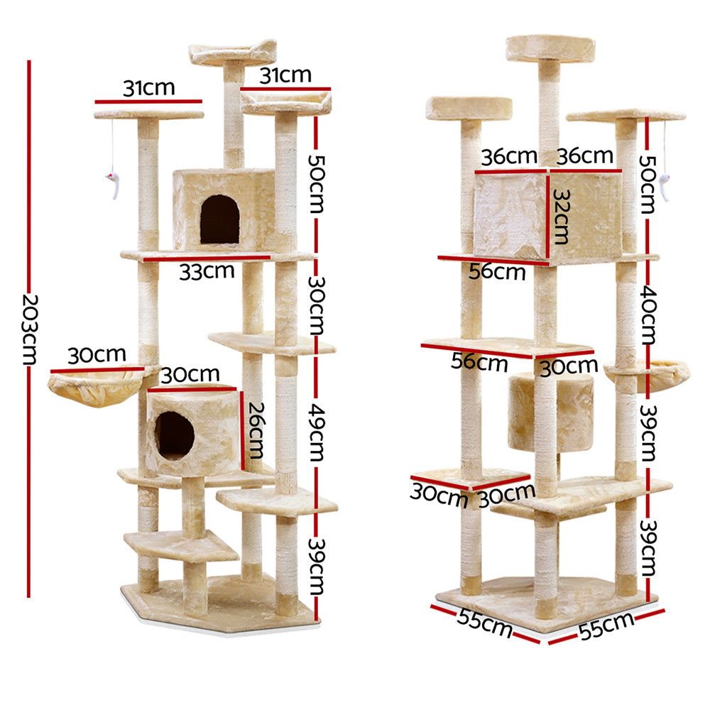Extra Large Cats Tree Scratching Post Tower Cat Condo House - 203cm Tall - Homecoze