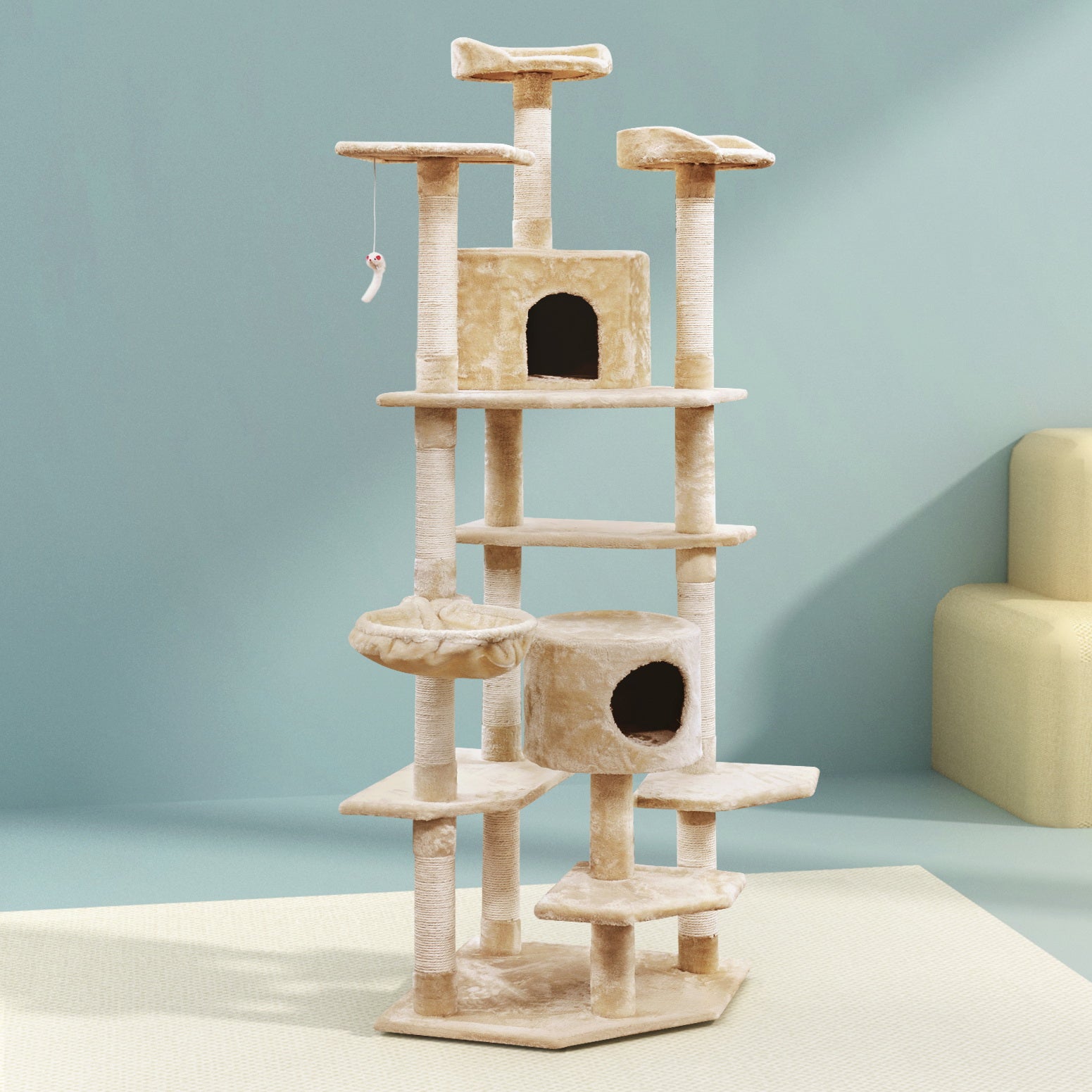 Extra Large Cats Tree Scratching Post Tower Cat Condo House - 203cm Tall - Homecoze