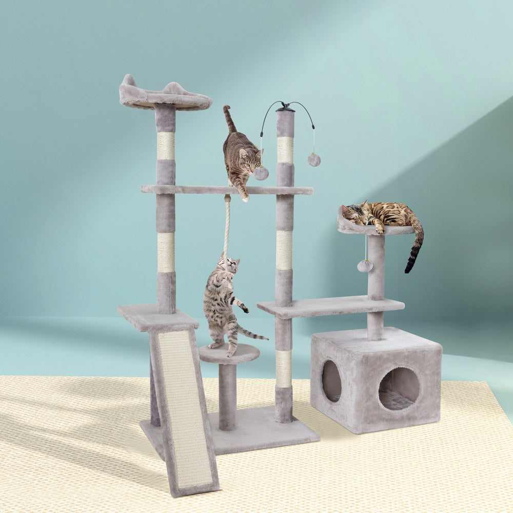 Medium 4-Level Quadra Cats Tree Scratching Post Tower Cat Condo House - 135cm Tall - Homecoze