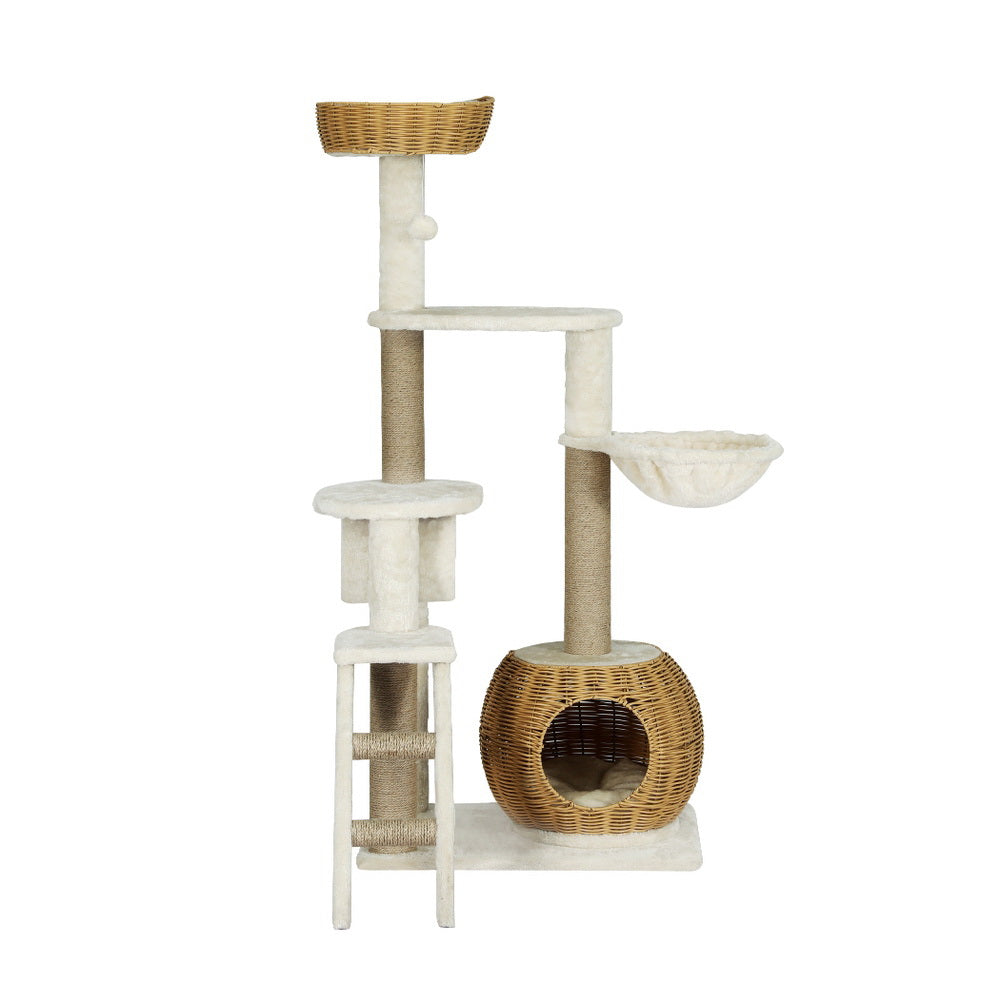 Medium Size Cat Tree Scratching Post with Natural Rattan Basket 138cm - Homecoze