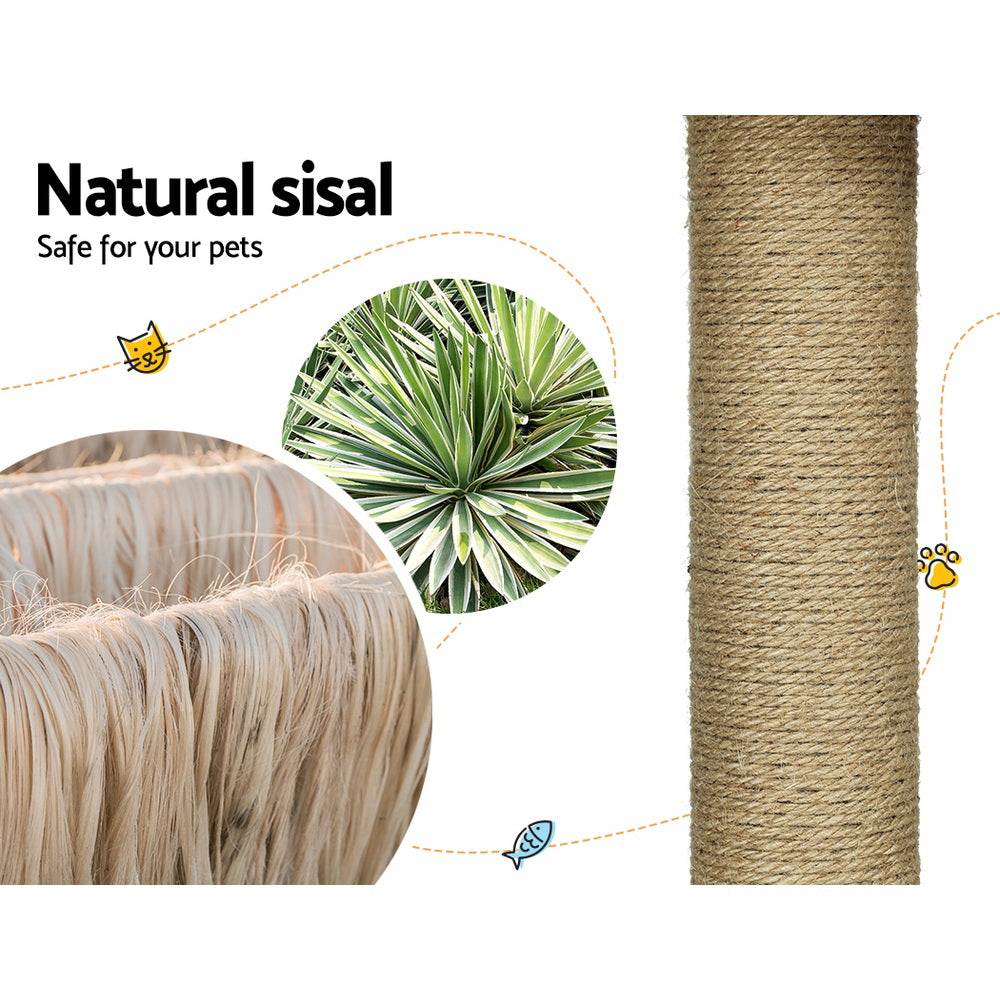 Medium Size Cat Tree Scratching Post with Natural Rattan Basket 138cm - Homecoze