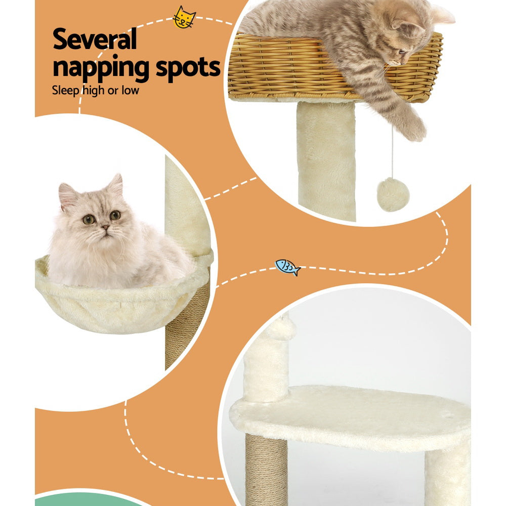 Medium Size Cat Tree Scratching Post with Natural Rattan Basket 138cm - Homecoze