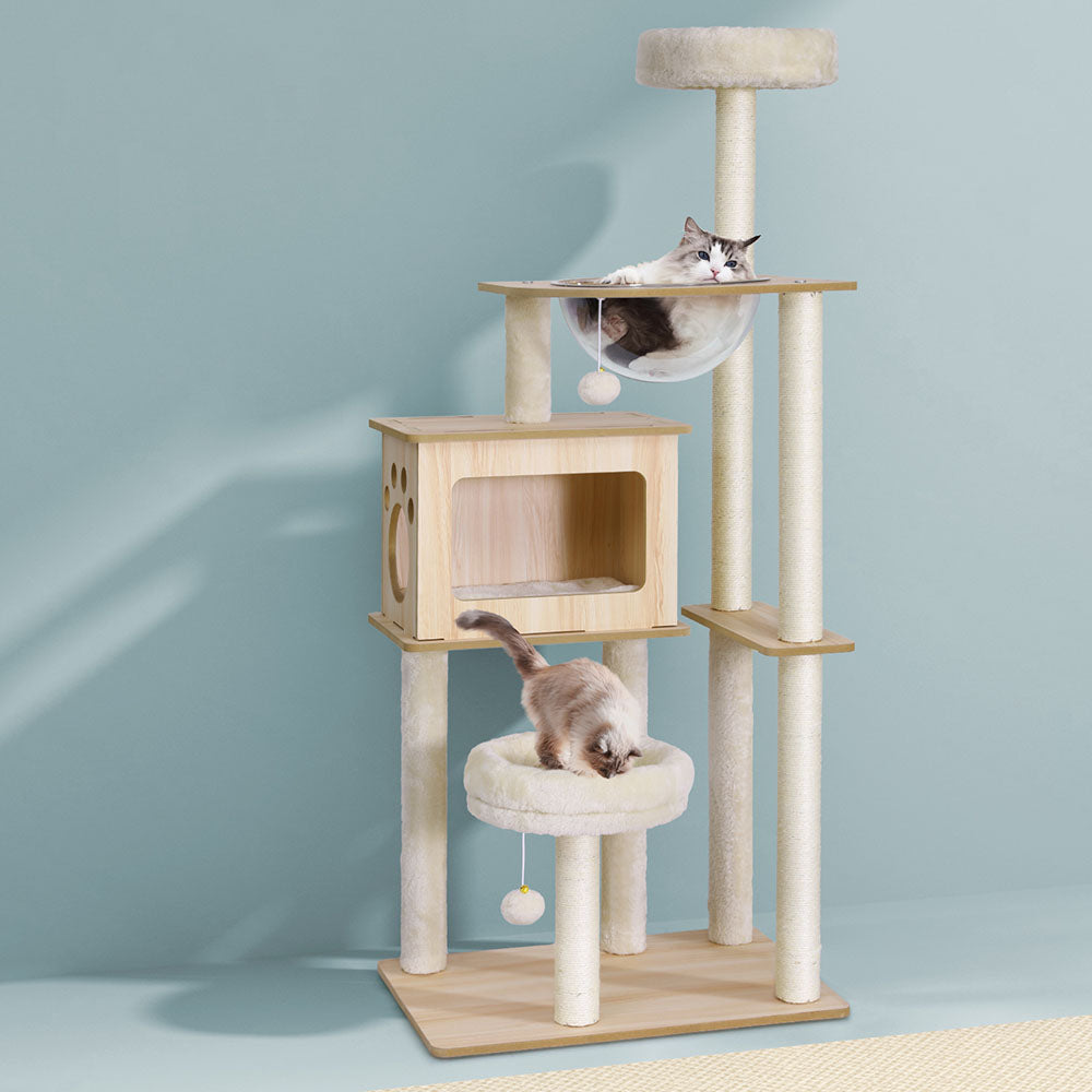 i.Pet Cat Tree Tower Scratching Post Scratcher 142cm Wood Bed Condo House - Homecoze