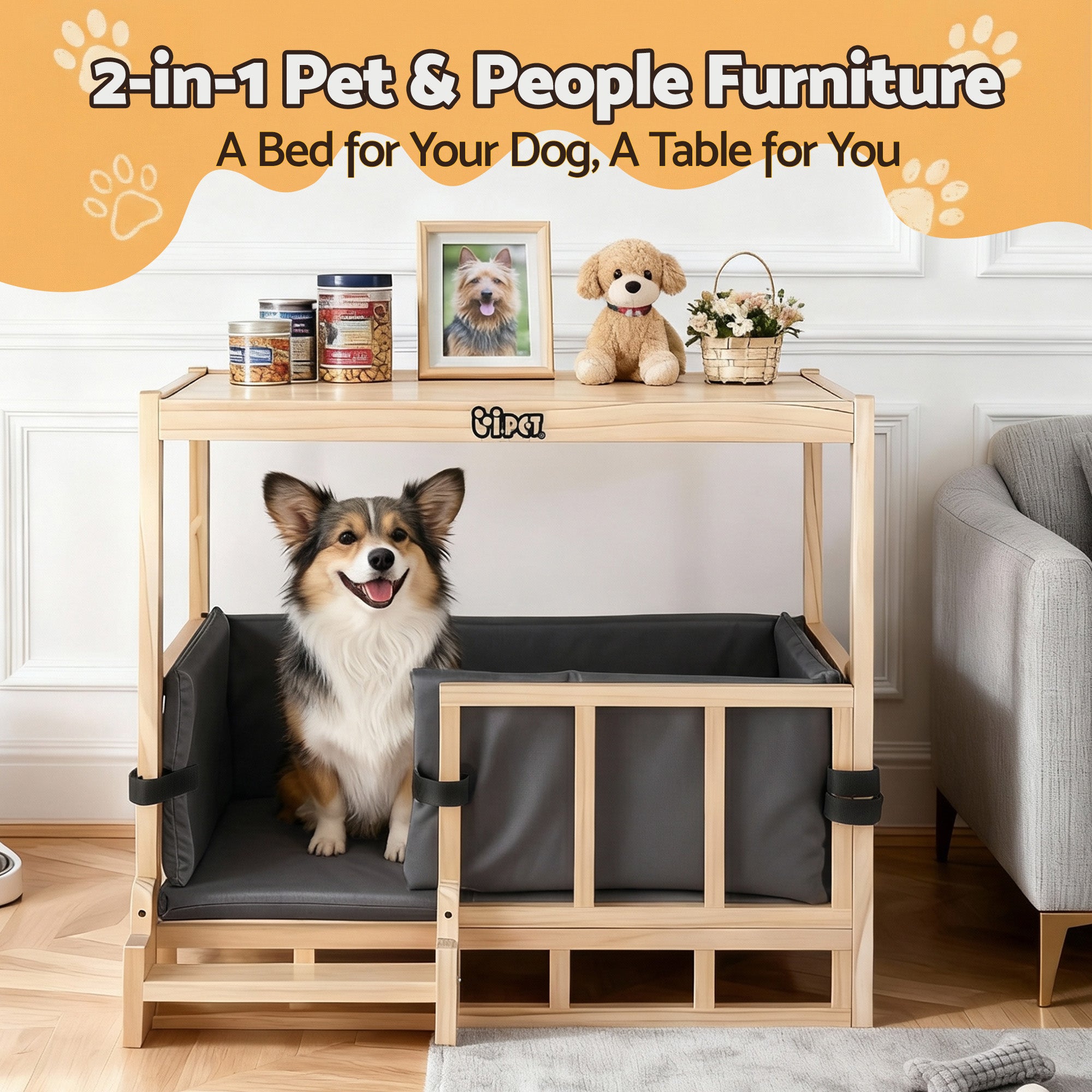 2-in-1 Small Wooden Dog Bed Side Table - Homecoze