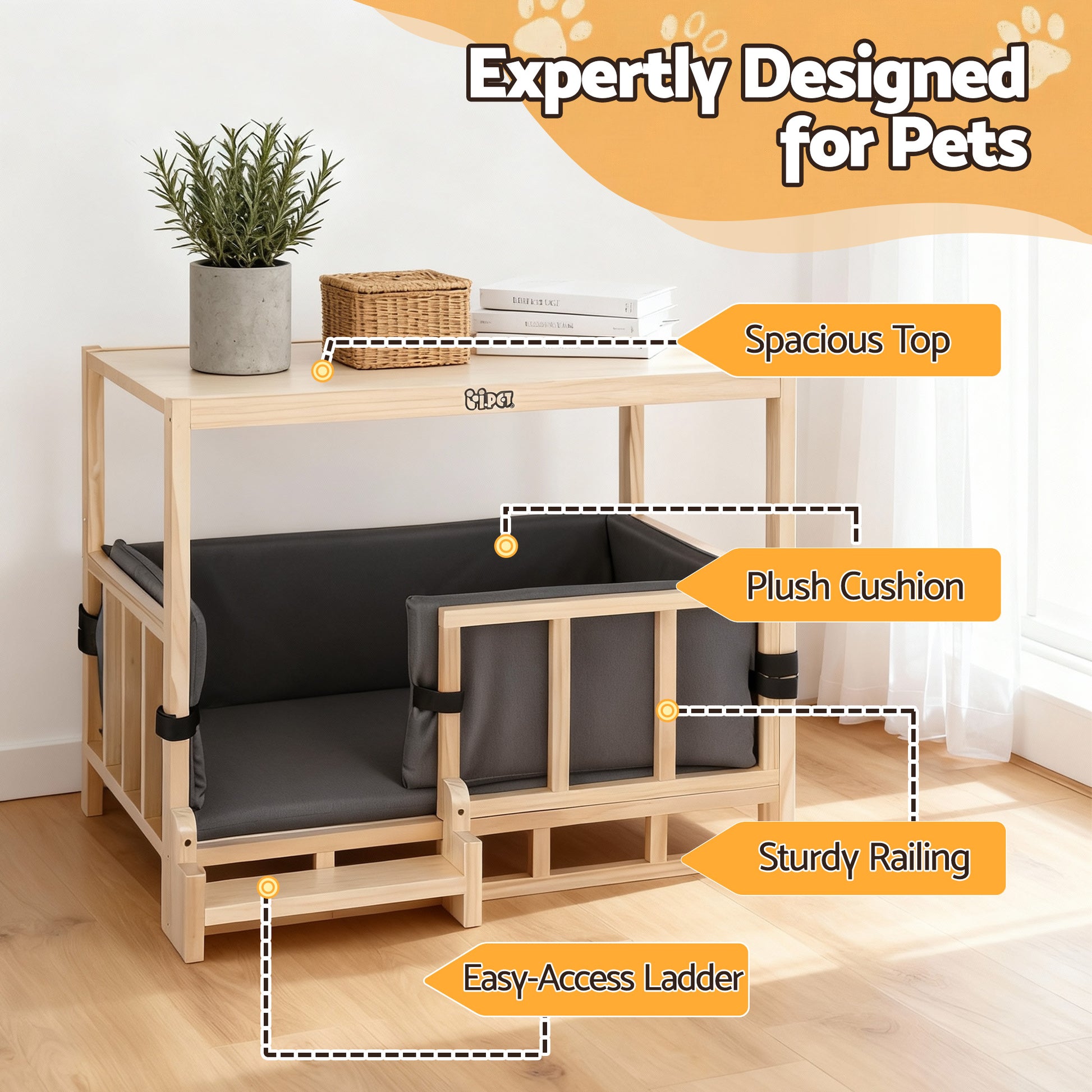 2-in-1 Small Wooden Dog Bed Side Table - Homecoze