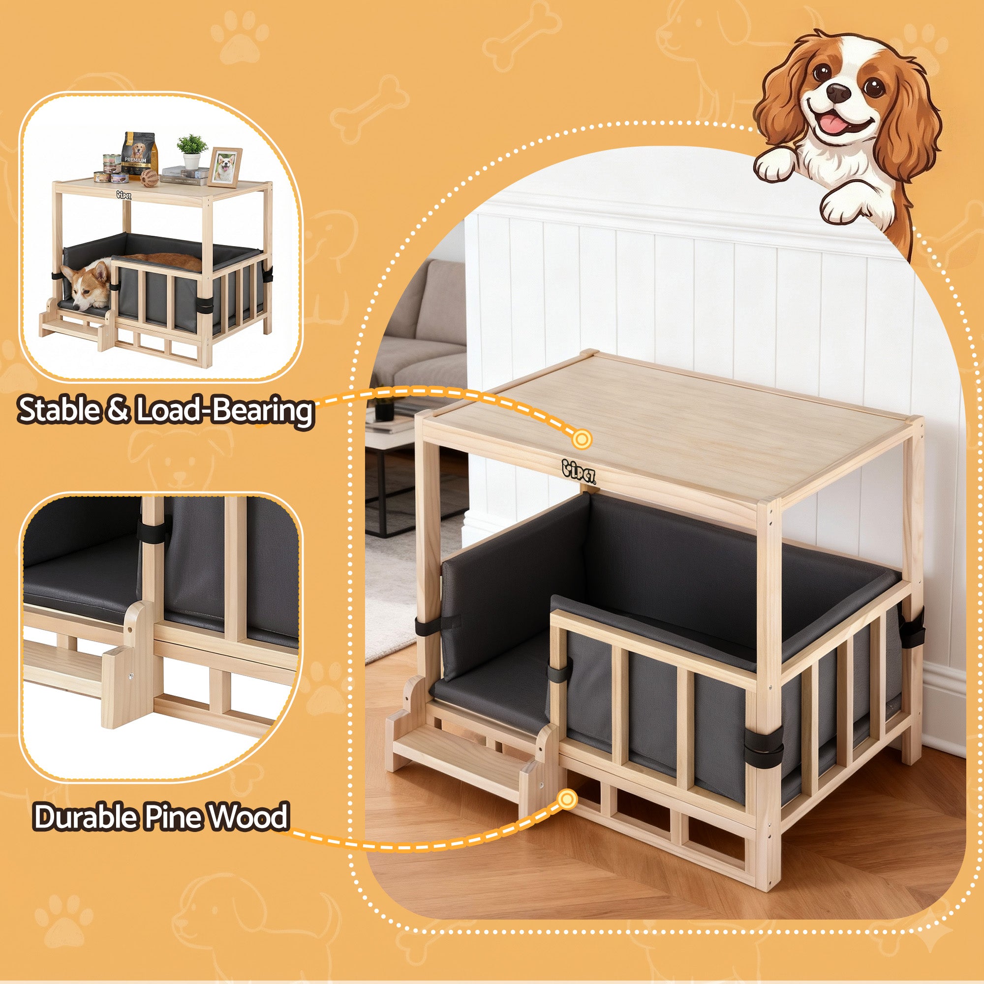 2-in-1 Small Wooden Dog Bed Side Table - Homecoze