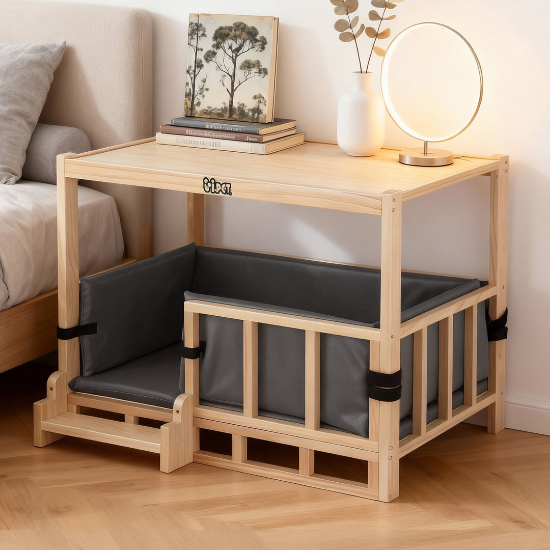 2-in-1 Small Wooden Dog Bed Side Table