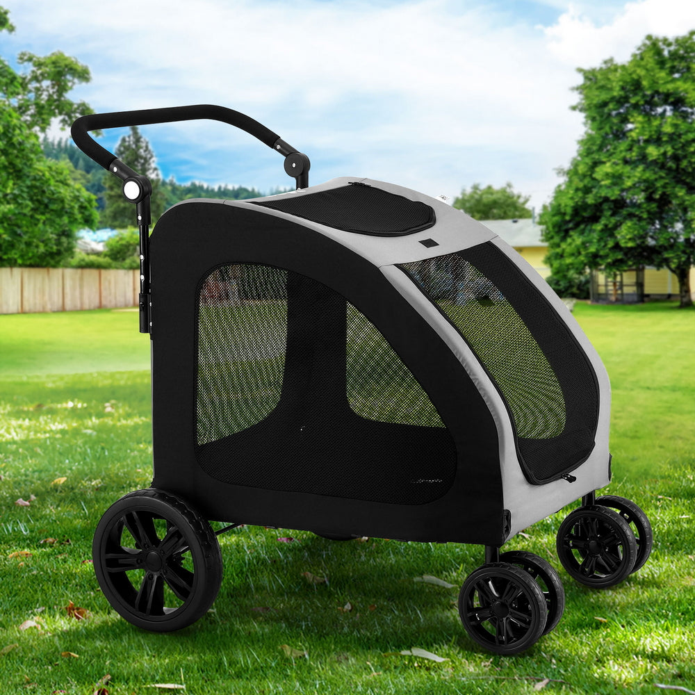 Pet Pram Large Cat or Dog Low Set 4 Wheel Foldable Carrier Stroller - Homecoze