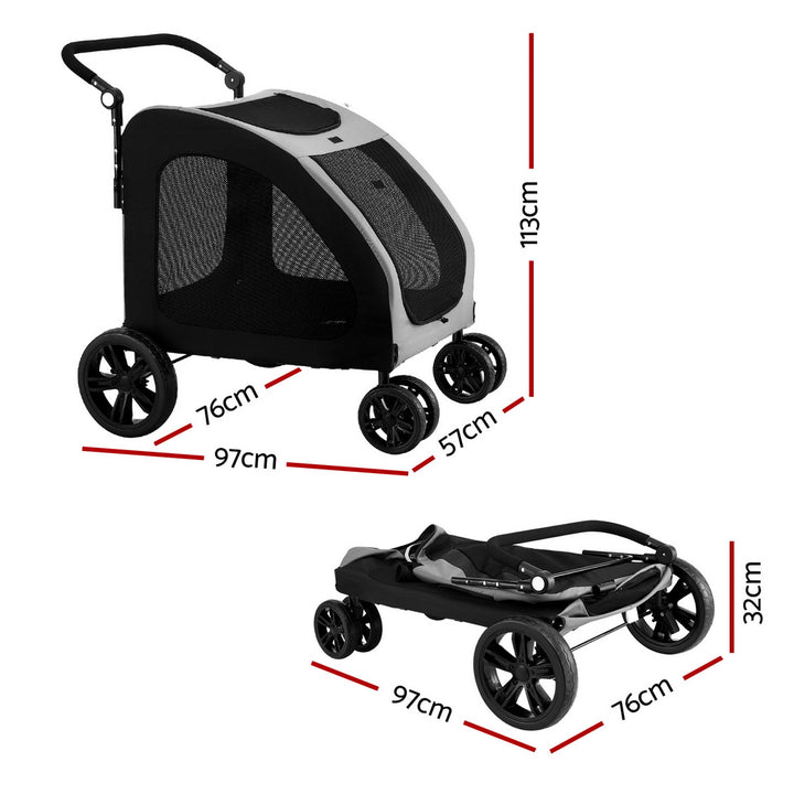 Pet Pram Large Cat or Dog Low Set 4 Wheel Foldable Carrier Stroller - Homecoze