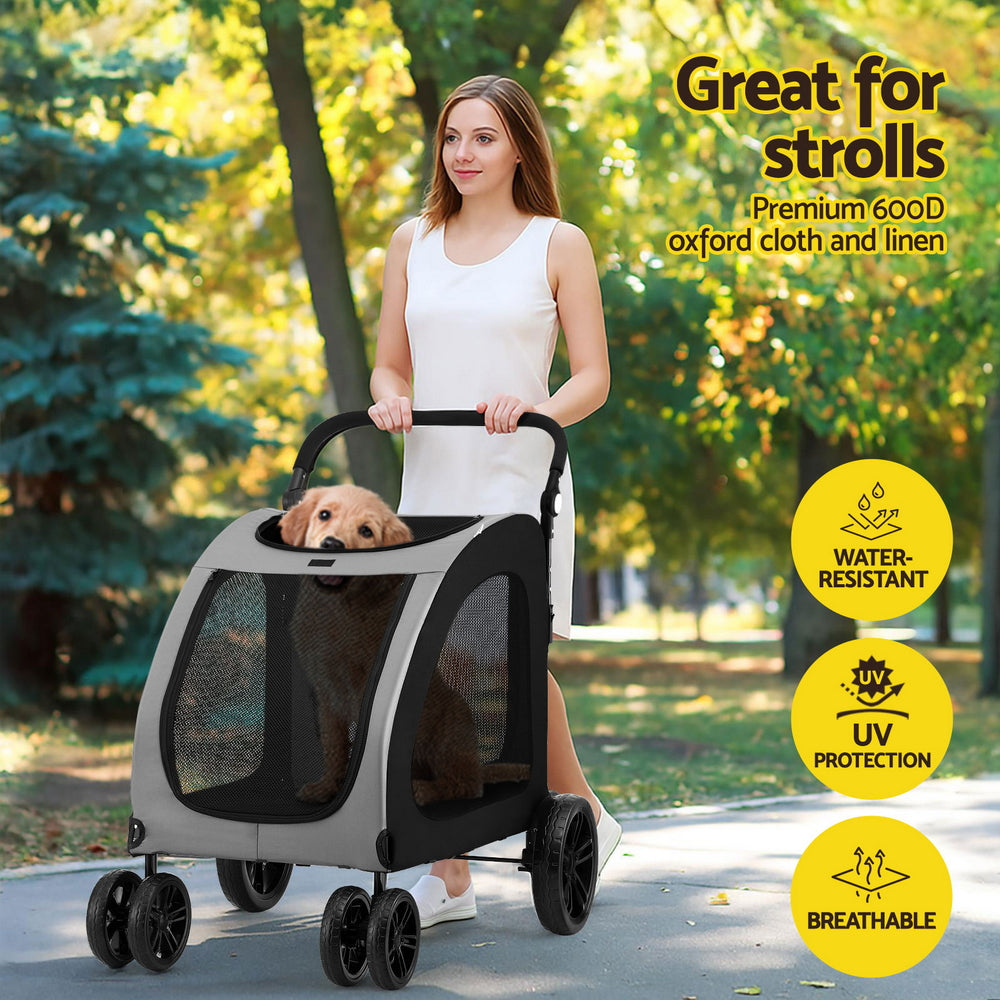 Pet Pram Large Cat or Dog Low Set 4 Wheel Foldable Carrier Stroller - Homecoze