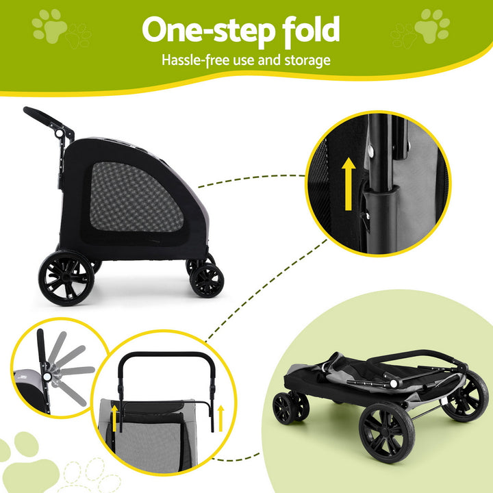 Pet Pram Large Cat or Dog Low Set 4 Wheel Foldable Carrier Stroller - Homecoze