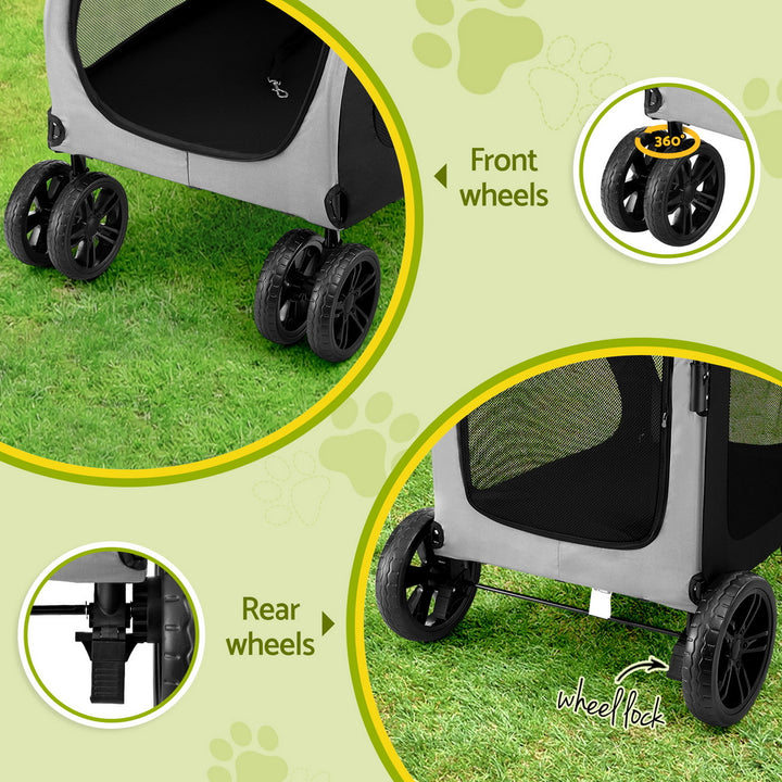 Pet Pram Large Cat or Dog Low Set 4 Wheel Foldable Carrier Stroller - Homecoze