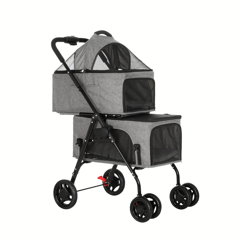 Pet Pram 2-Tirr Cat or Small Dog Carrier with Detachable Car Seat - Homecoze