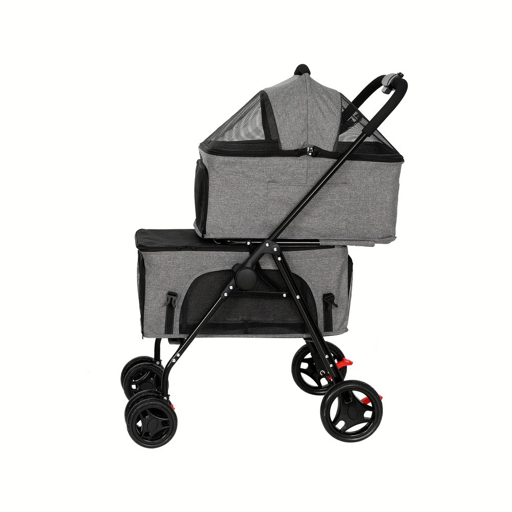Pet Pram 2-Tirr Cat or Small Dog Carrier with Detachable Car Seat - Homecoze