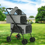Pet Pram 2-Tirr Cat or Small Dog Carrier with Detachable Car Seat - Homecoze