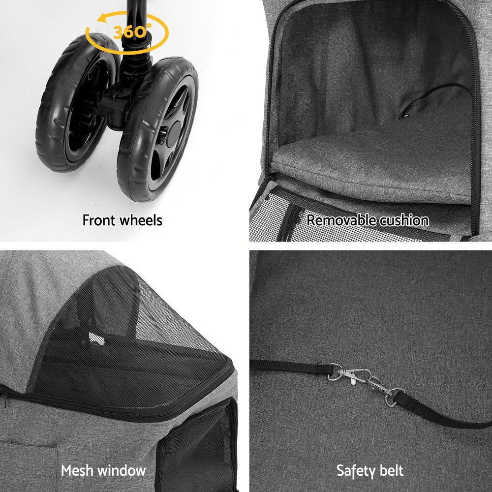 Pet Pram 2-Tirr Cat or Small Dog Carrier with Detachable Car Seat - Homecoze